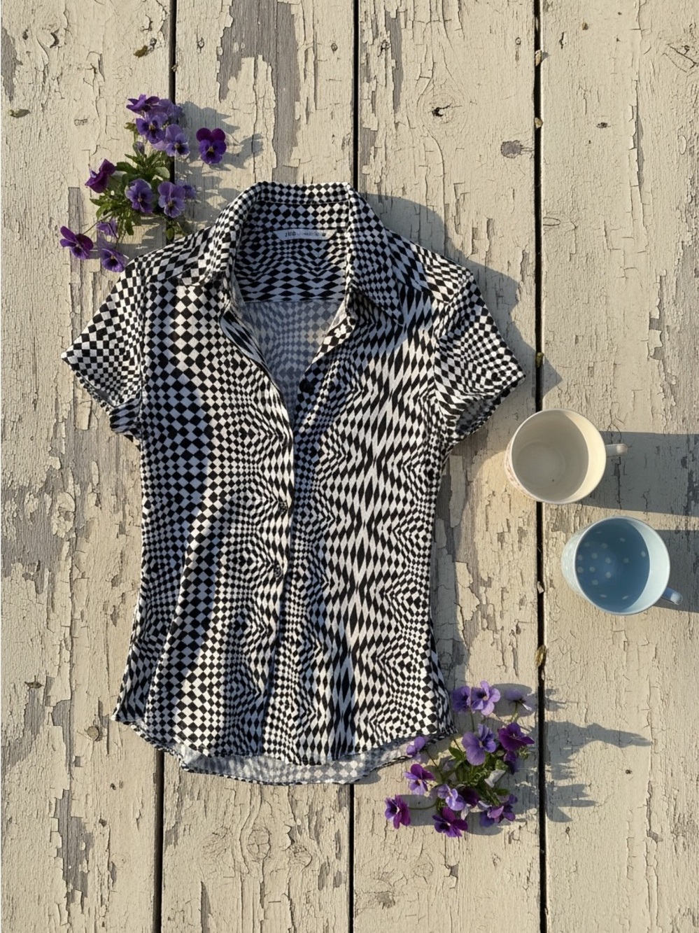 Zara diamond pattern, rockabilly, bowler shirt